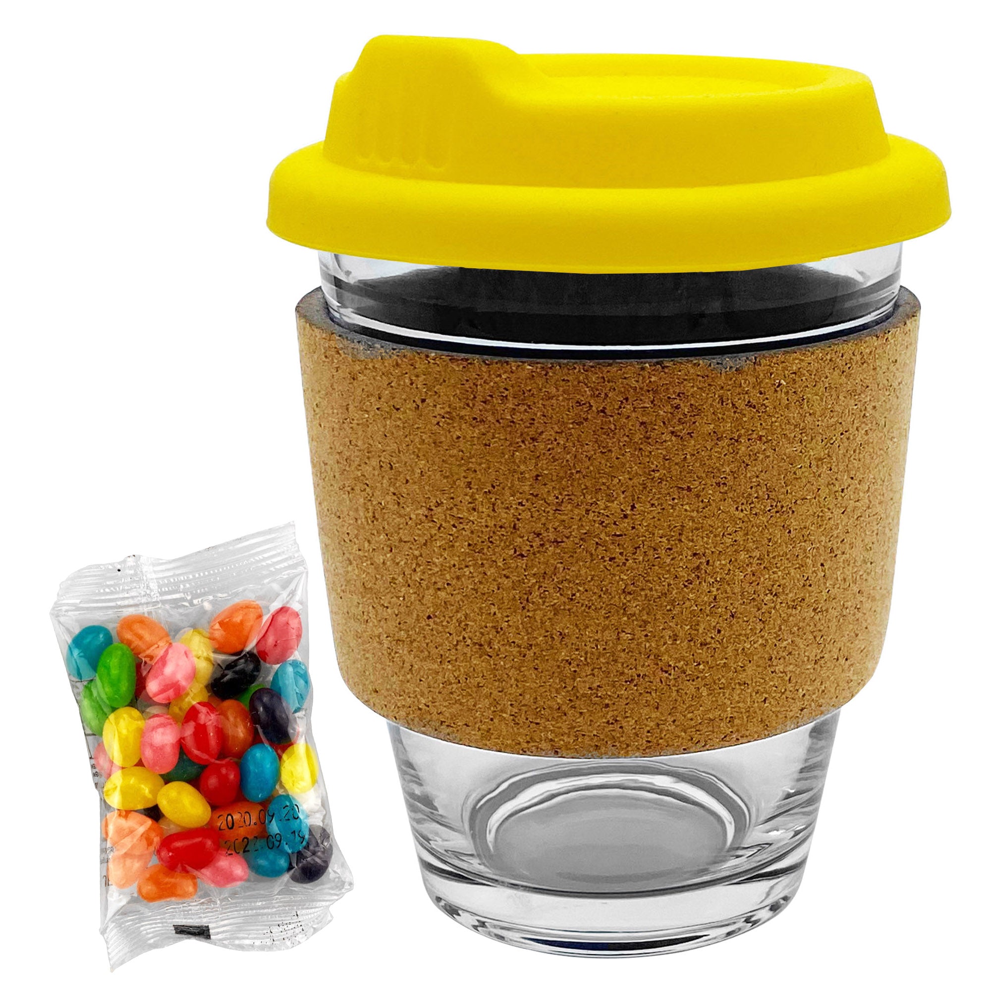 Jelly Bean In Cork Band Glass Coffee Cup - Simply Merchandise