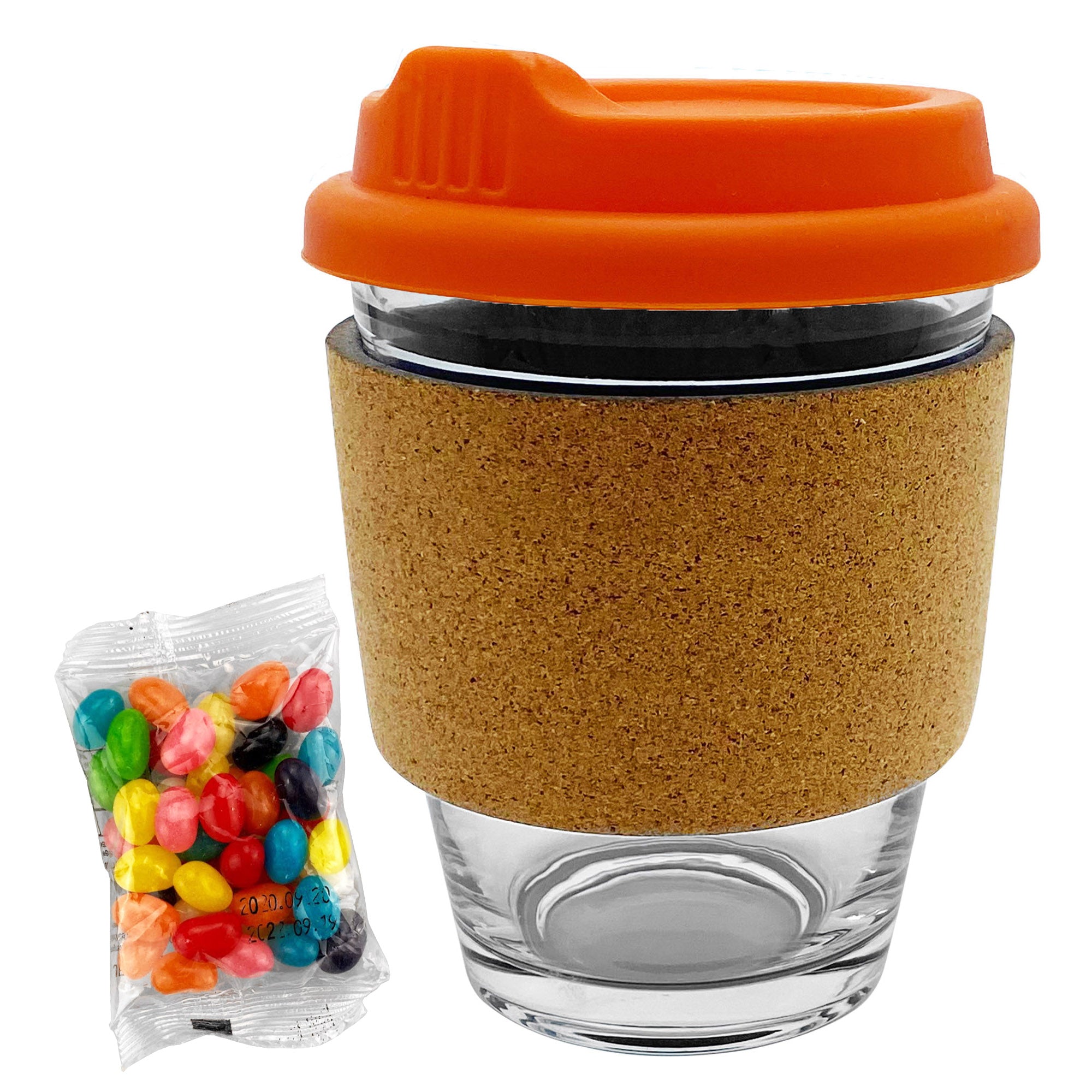 Jelly Bean In Cork Band Glass Coffee Cup - Simply Merchandise