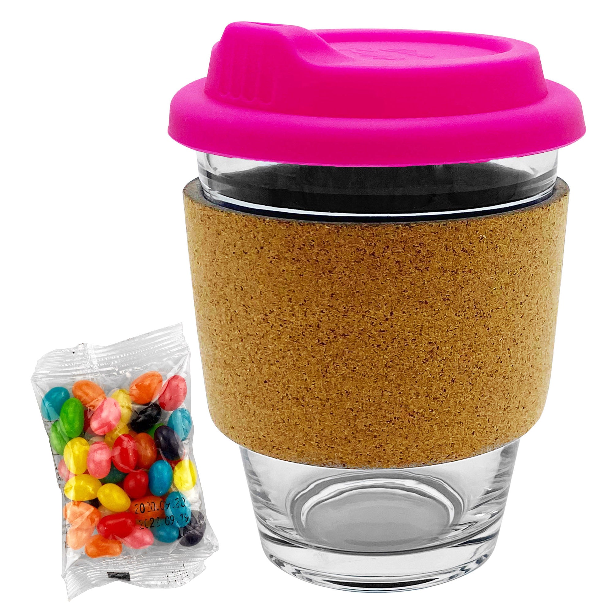Jelly Bean In Cork Band Glass Coffee Cup - Simply Merchandise