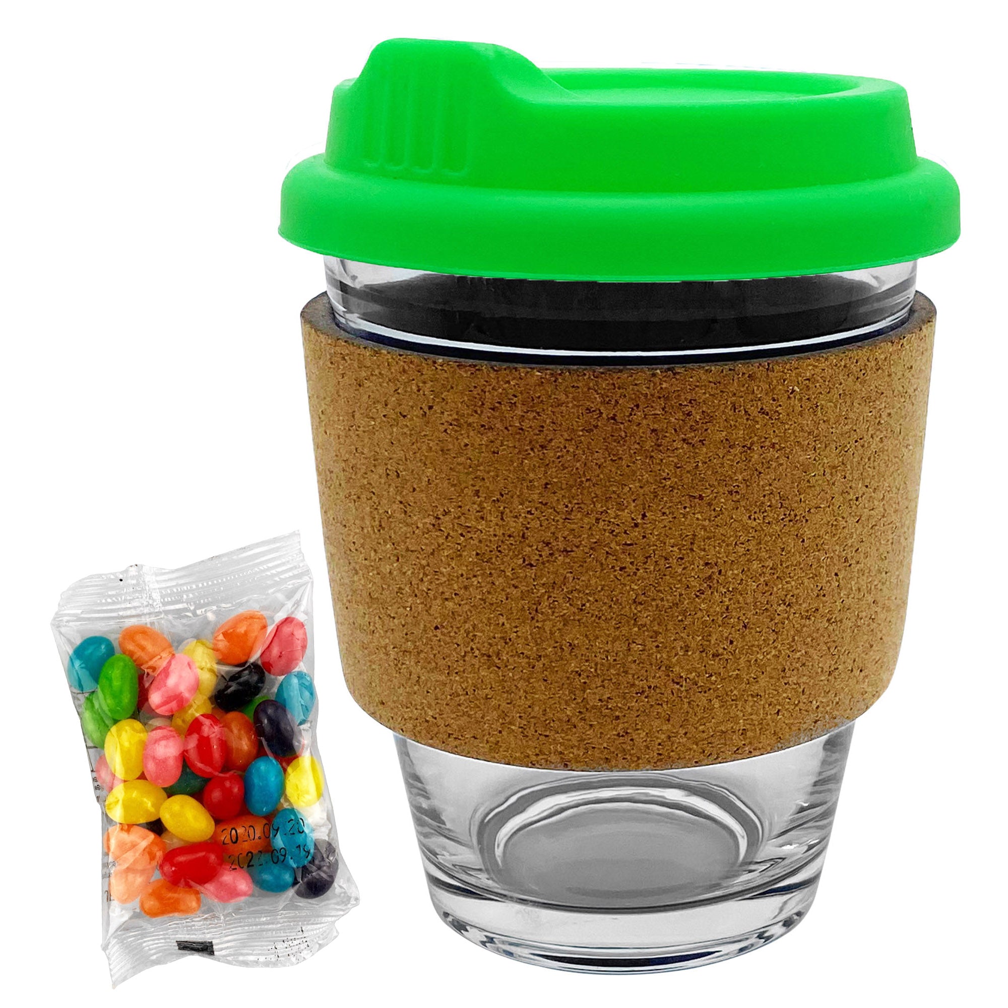 Jelly Bean In Cork Band Glass Coffee Cup - Simply Merchandise