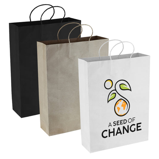 Paper Kraft Shopping Bag with custom branded logo - Simply Merchandise