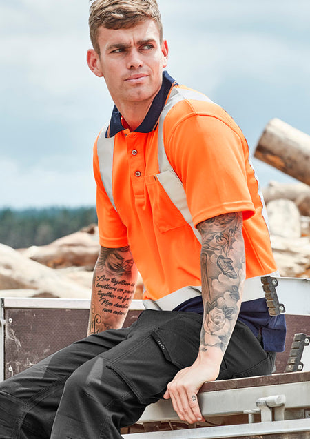 Mens Hi Vis Spliced Short Sleeve Polo - Shoulder Taped - Simply Merchandise