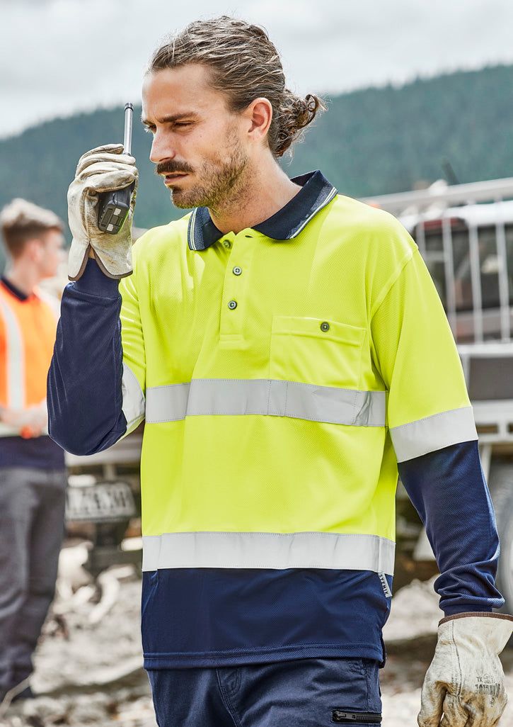 Mens Hi Vis Spliced Long Sleeve Polo - Hoop Taped - Simply Merchandise