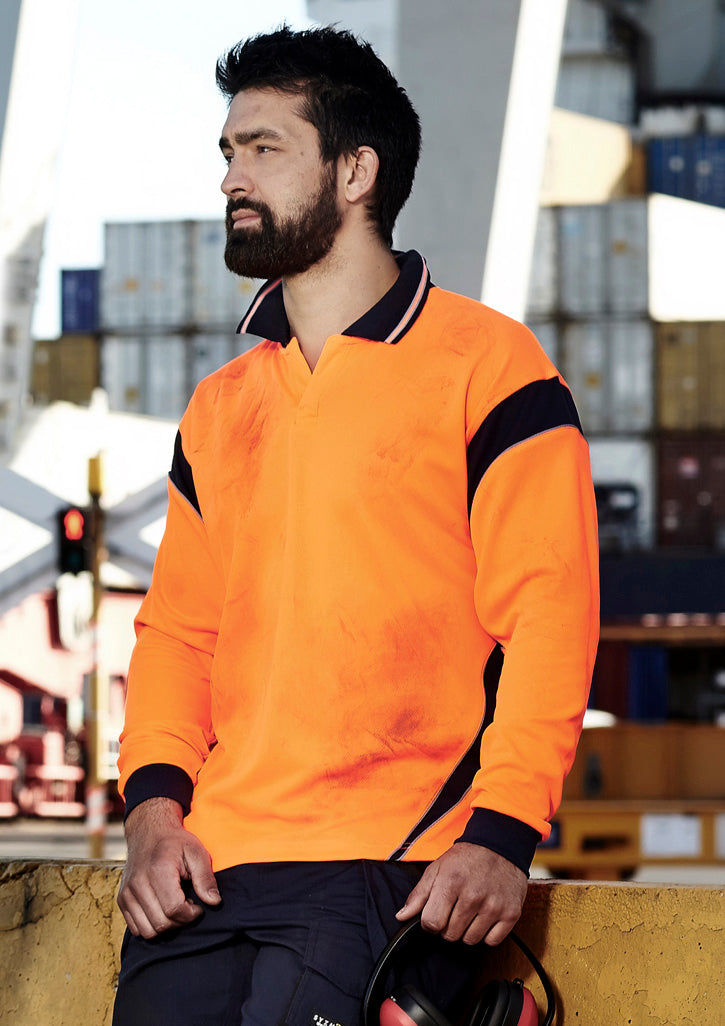 Mens Hi Vis Aztec Long Sleeve Polo - Simply Merchandise