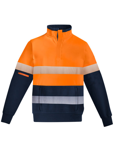Mens Orange Flame Hi Vis 1/4 Zip Brushed Fleece Pullover - Hoop Taped - Simply Merchandise