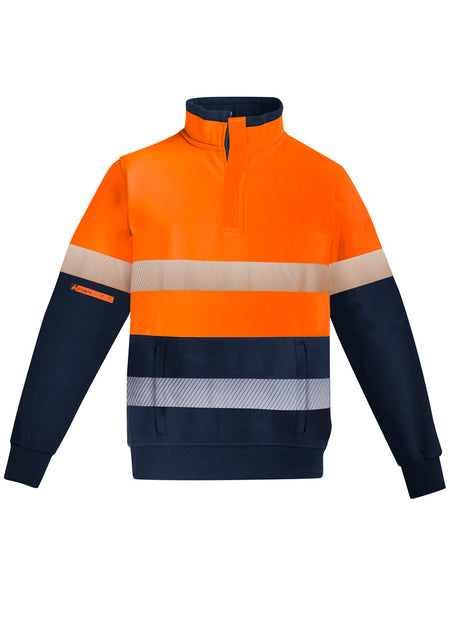 Mens Orange Flame Hi Vis 1/4 Zip Brushed Fleece Pullover - Hoop Taped - Simply Merchandise