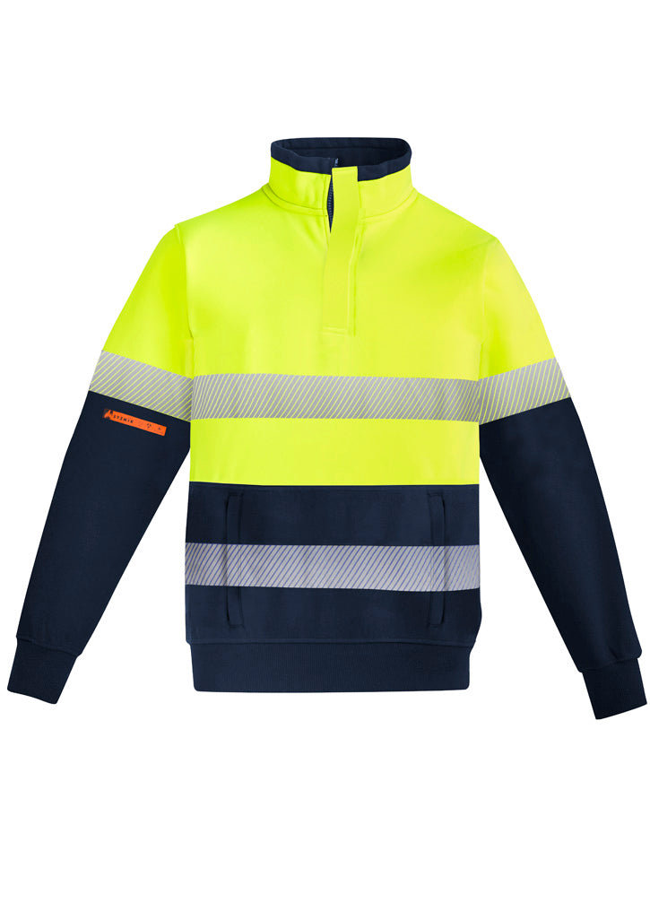 Mens Orange Flame Hi Vis 1/4 Zip Brushed Fleece Pullover - Hoop Taped - Simply Merchandise