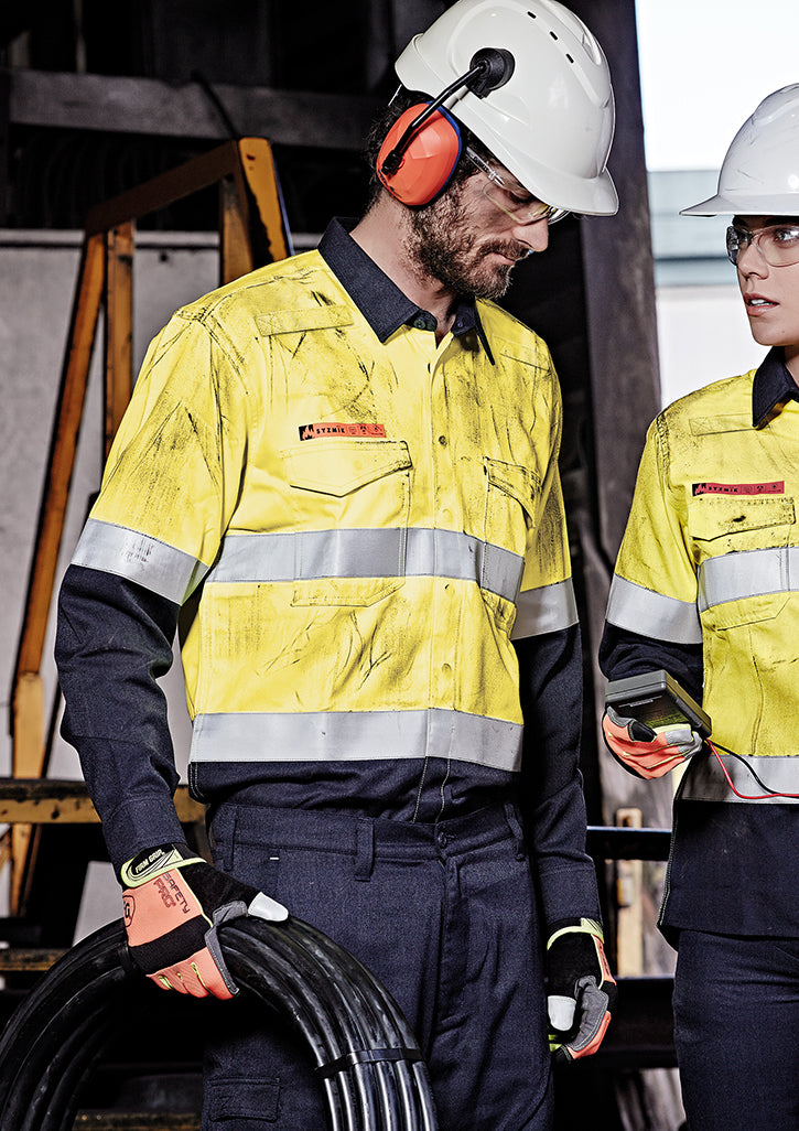 Mens Orange Flame Hi Vis Open Front Spliced Shirt - Hoop Taped - Simply Merchandise