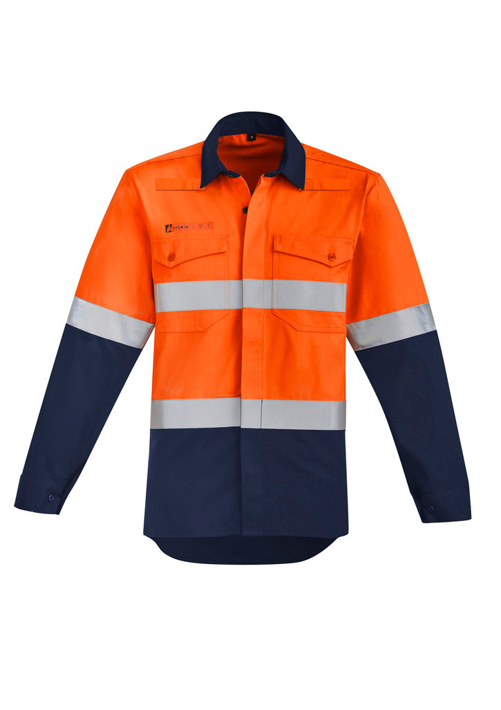 Mens Orange Flame Hi Vis Open Front Spliced Shirt - Hoop Taped - Simply Merchandise
