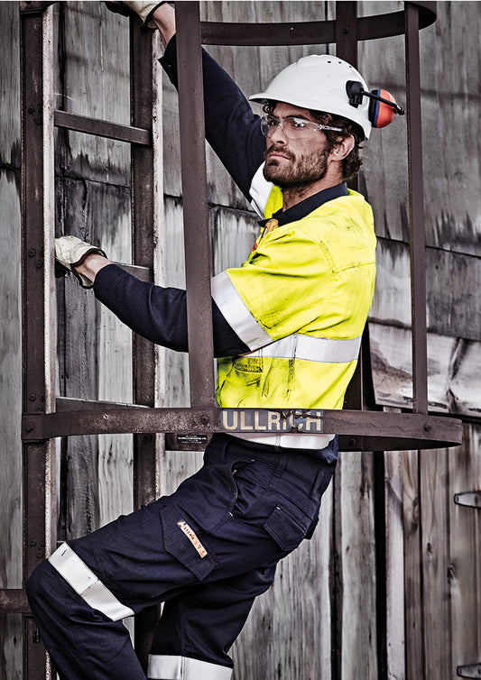 Mens Orange Flame Hi Vis Closed Front Shirt - Hoop Taped - Simply Merchandise