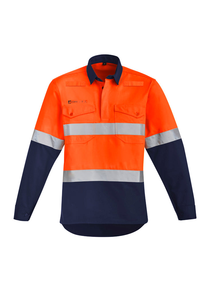 Mens Orange Flame Hi Vis Closed Front Shirt - Hoop Taped - Simply Merchandise