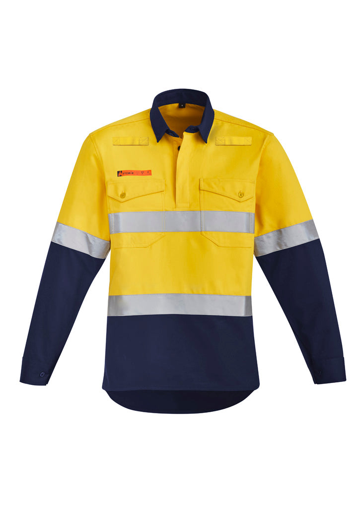 Mens Orange Flame Hi Vis Closed Front Shirt - Hoop Taped - Simply Merchandise