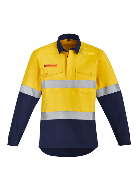 Mens Orange Flame Hi Vis Closed Front Shirt - Hoop Taped - Simply Merchandise