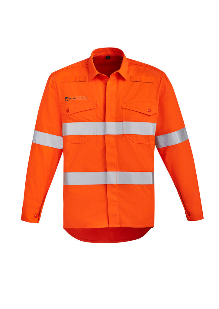 Mens Orange Flame Hi Vis Open Front Shirt - Hoop Taped with custom branded logo - Simply Merchandise