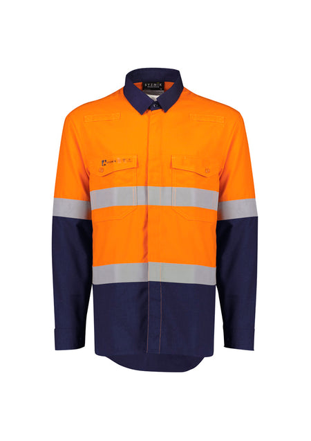 Mens Orange Flame Lightweight Ripstop Spliced Shirt - Hoop Taped - Simply Merchandise