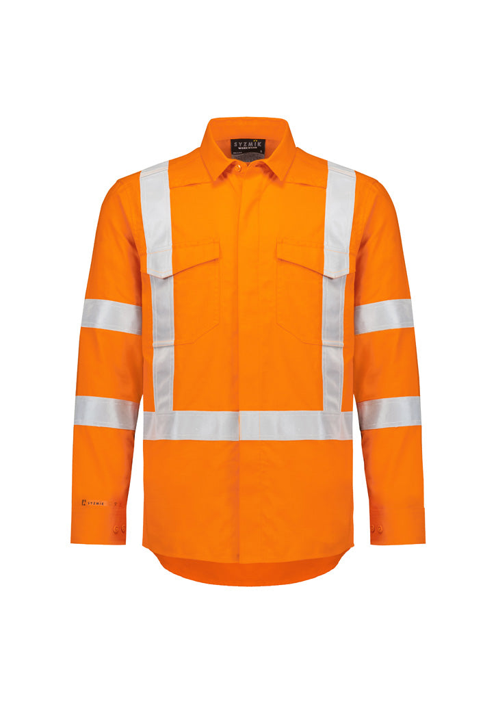 Mens Orange Flame Lightweight Ripstop X Back Taped Shirt with custom branded logo - Simply Merchandise