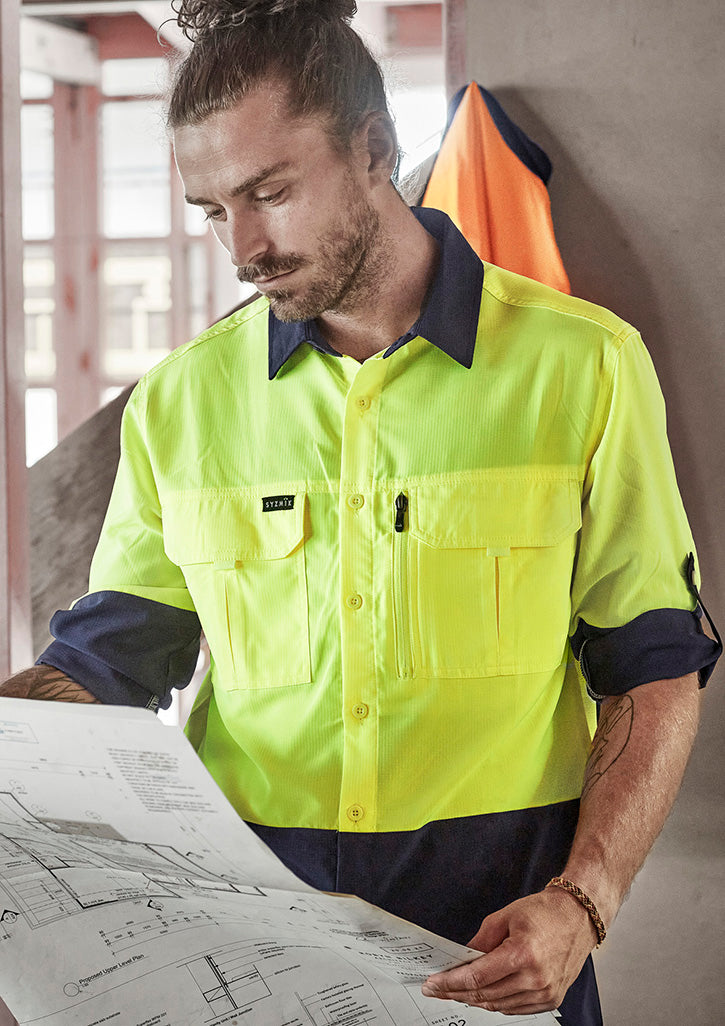 Mens Hi Vis Outdoor Long Sleeve Shirt with custom branded logo - Simply Merchandise