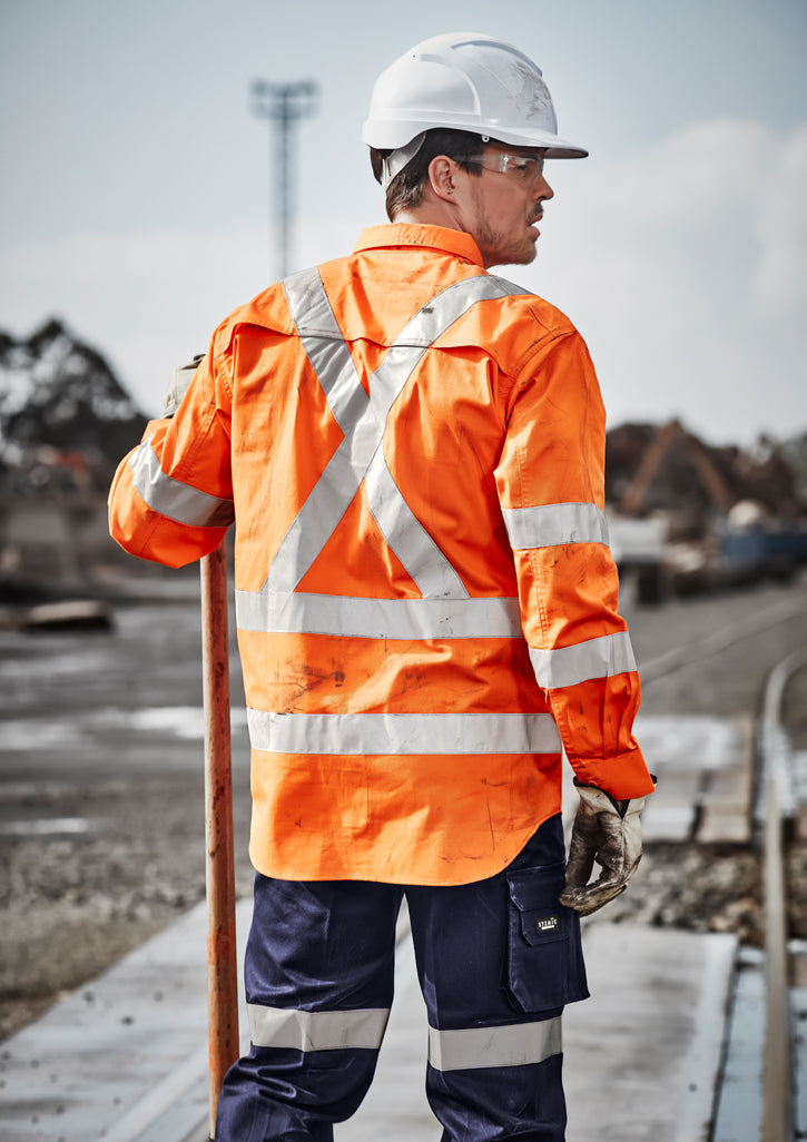 Mens Hi Vis X Back Taped Long Sleeve Shirt with custom branded logo - Simply Merchandise