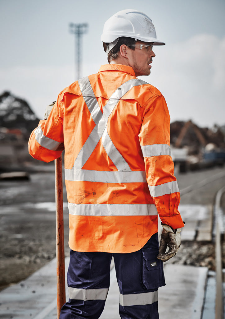 Mens Hi Vis X Back Taped Long Sleeve Shirt with custom branded logo - Simply Merchandise