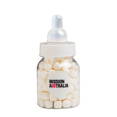 Baby Bottle Filled with Mints 50g with custom branded logo - Simply Merchandise