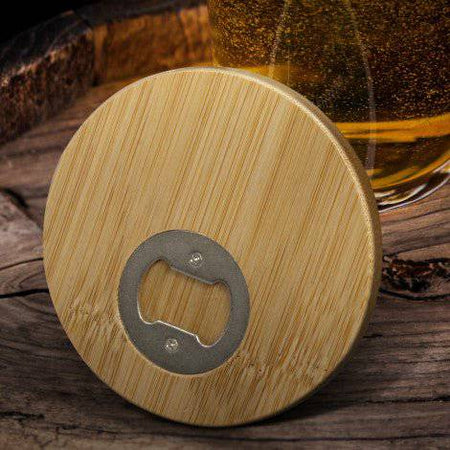 Bamboo Bottle Opener Coaster - Round - Simply Merchandise