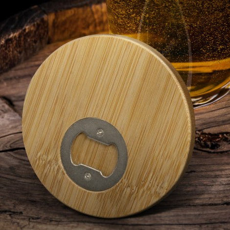 Bamboo Bottle Opener Coaster - Round - Simply Merchandise