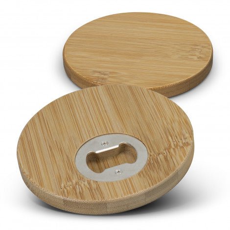 Bamboo Bottle Opener Coaster Set of 2 - Round - Simply Merchandise