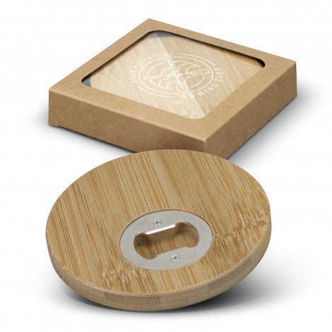 Bamboo Bottle Opener Coaster Set of 2 - Round - Simply Merchandise