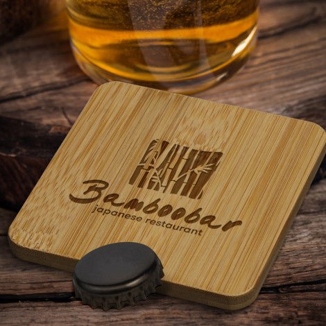 Bamboo Bottle Opener Coaster - Square - Simply Merchandise