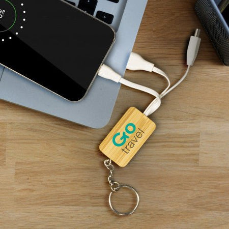 Bamboo Charging Cable Key Ring - Rectangle - Simply Merchandise