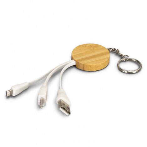 Bamboo Charging Cable Key Ring - Round - Simply Merchandise