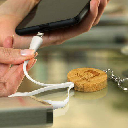 Bamboo Charging Cable Key Ring - Round - Simply Merchandise