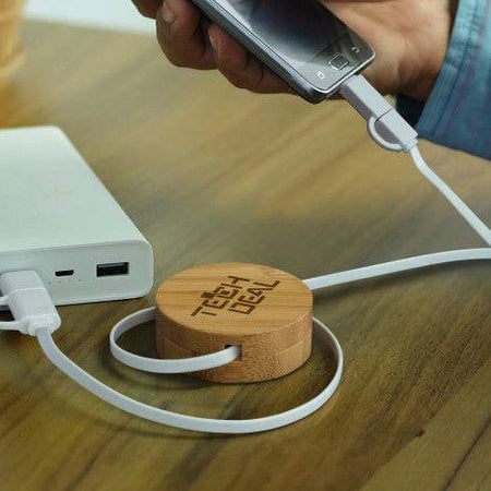 Bamboo Retractable Charging Cable - Simply Merchandise