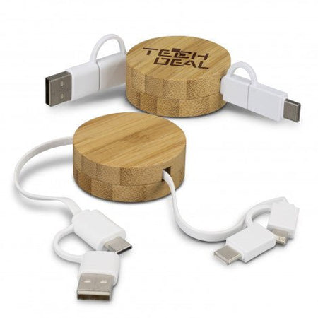 Bamboo Retractable Charging Cable - Simply Merchandise