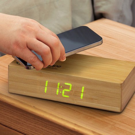 Bamboo Wireless Charging Clock - Simply Merchandise