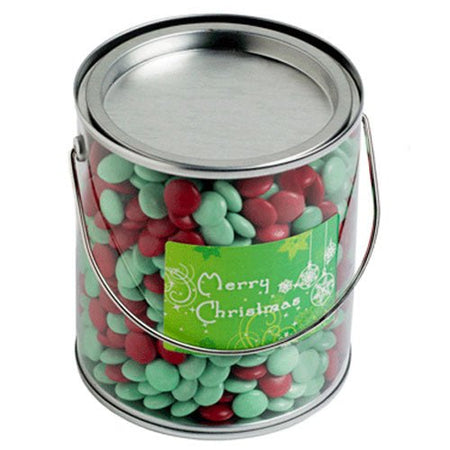 Big PVC Bucket filled with Christmas Choc Beans 875G - Simply Merchandise