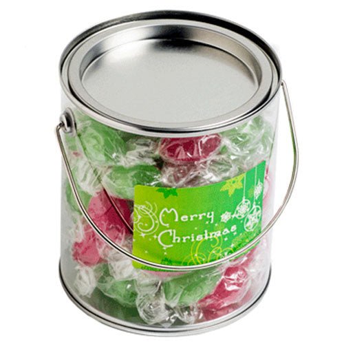 Big PVC Bucket filled with Christmas Twist Wrapped Boiled Lollies 550G - Simply Merchandise