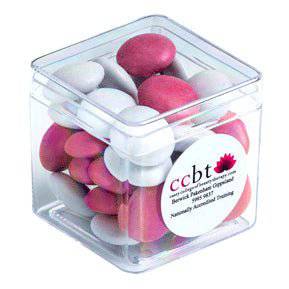 Branded Cube with Sticker/ Mixed or Corporate Coloured Choc Beans - Simply Merchandise