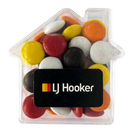 Branded House with Sticker/ Mixed or Corporate Coloured Choc Beans - Simply Merchandise
