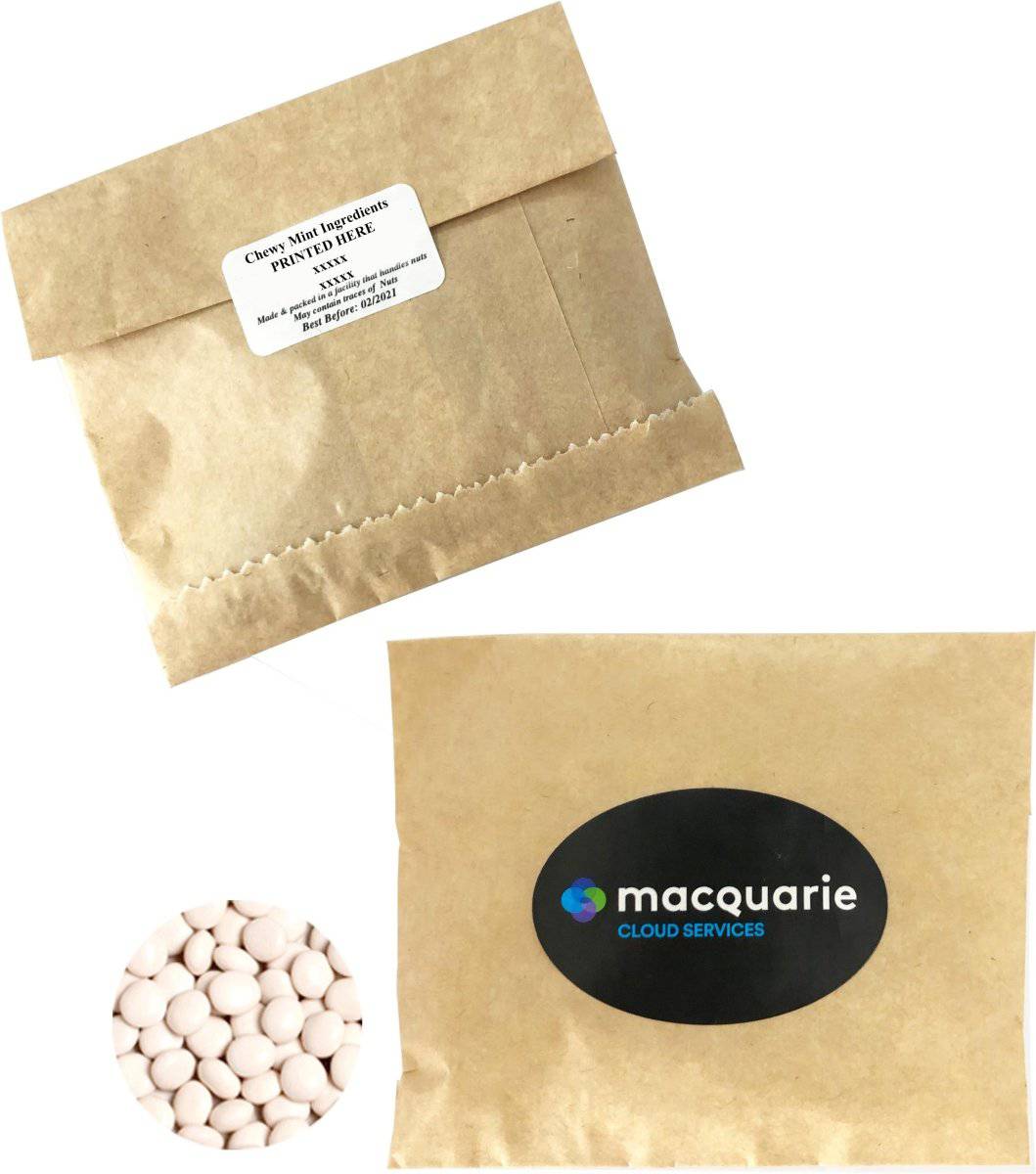 CHEWY Mints in Branded Kraft/Wax Bag with custom branded logo - Simply Merchandise