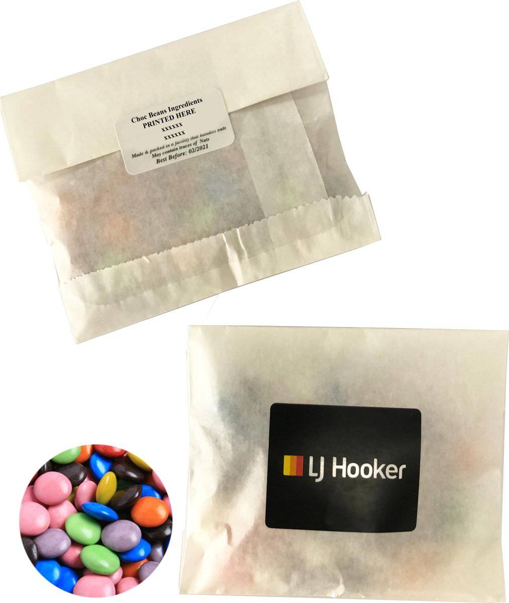 Choc Beans in Branded Kraft Bag with custom branded logo - Simply Merchandise