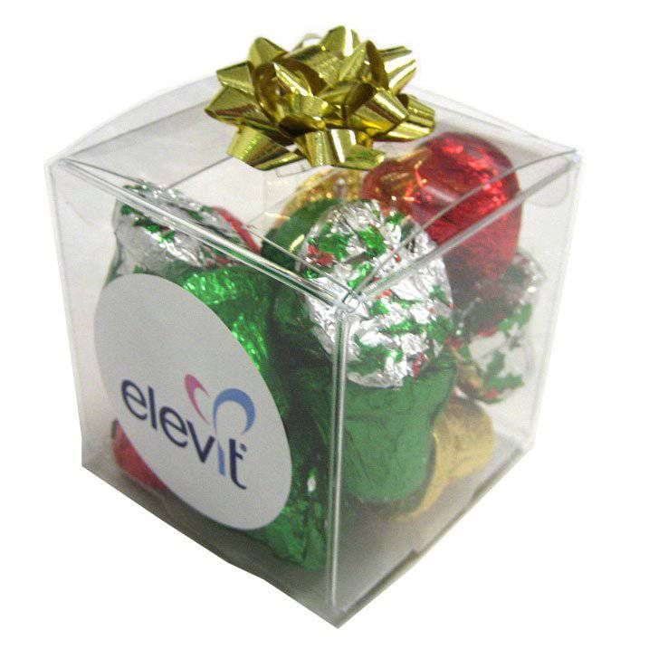 Cube filled with Christmas Chocolates 60g with custom branded logo - Simply Merchandise