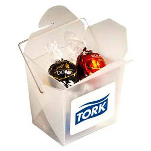 Frosted Noodle Box filled with Lindor Lindt Balls x5 with custom branded logo - Simply Merchandise